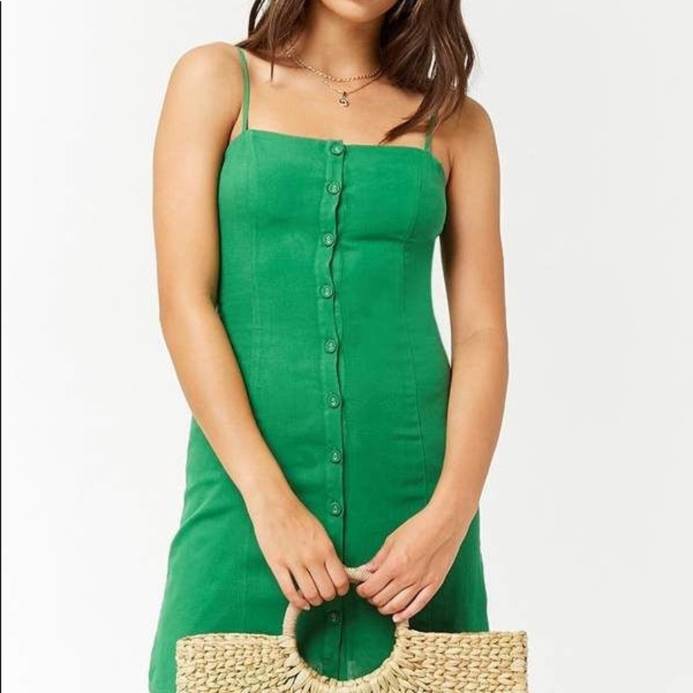 Forever 21 green front button dress